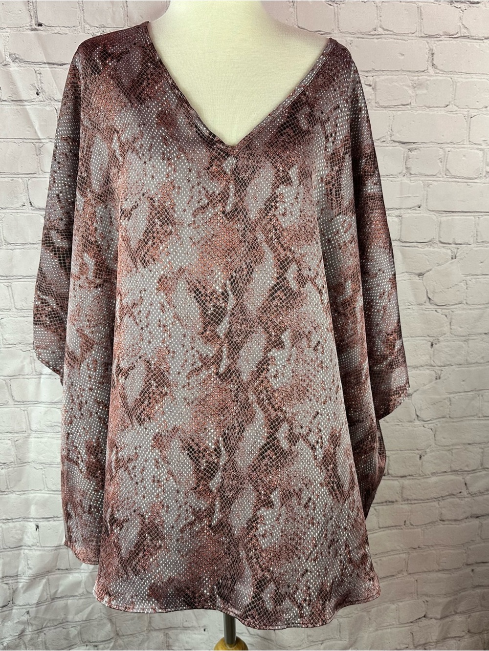 Adrienne Taupe snakeskin Animal Print Top women 3X oversized kaftan kimono tunic